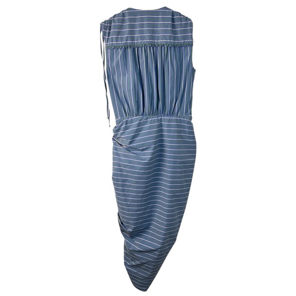 NWT Veronica Beard Teagan Stripe Ruched V-Neck Midi Dress Blue Size 6 Side Slit - Picture 10 of 16